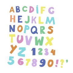 Alphabet english letters stylized doodle sketch drawn vector illustration. Baby picture cute color pink green blue light green purple