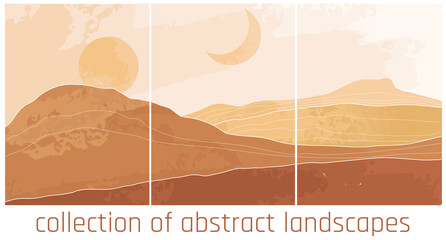 vector abstract landscapes in minimalist style. yellow palette, desert colours © Анна Удод