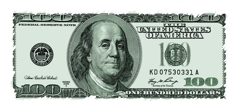 One hundred dollar bill with ragged edges
