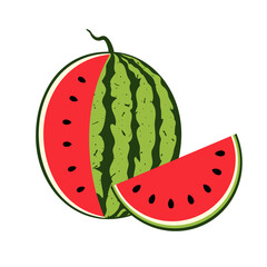 Watermelon with juicy slice. Summer fruit illustration isolated on white background