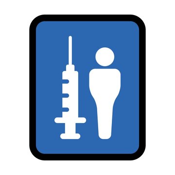 Vaccination icon vector with vaccine injection syringe male person symbol for medical and healthcare treatment in a glyph pictogram illustration