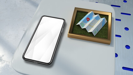 3d rendering of a mobile phone with location icon