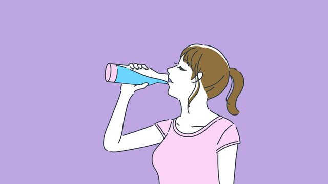 水を飲む女性のアニメーション　アルファチャンネル