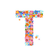 floral alphabet with colorful tiny flowers. joyful capital lette