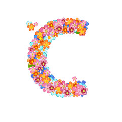 floral alphabet with colorful tiny flowers. joyful capital lette