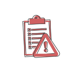 Vector document error icon on cartoon style on white isolated background.+