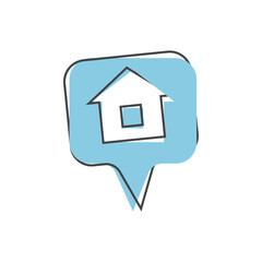 Pin home vector icon on cartoon style on white isolated background.