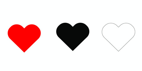 Red black and white coloured hearts vector on a white background.