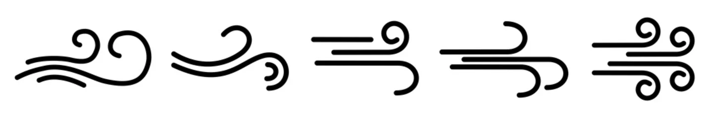 Fotobehang Set wind blow line icon. Blowing wind outline icons. Windy weather symbol, logo - vector © dlyastokiv