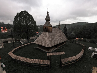 View of a wooden church in the village of Hrabova Roztoka in Slovakia