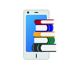 Virtual library concept. Smartphone, library and online education concept.