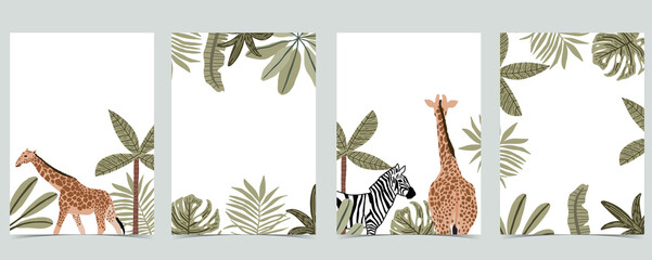 Safari background collection with giraffe,zebra.vector illustration for birthday invitation,postcard © piixypeach