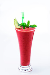 Glass of strawberry cocktail on white background. Fruit smoothies.