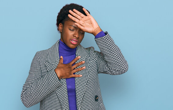 Young african american girl wearing casual clothes touching forehead for illness and fever, flu and cold, virus sick