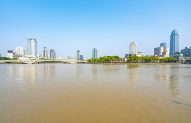 Naklejka premium Bridge and city skyline in Ningbo, China