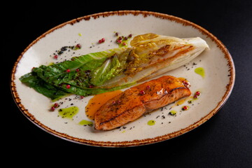 Salmon steak with grilled cabbage