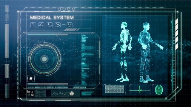 Futuristic screen of human body scan and medical examination, illustration screen of smart medical diagnosis