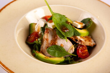 Avocado and poultry salad with sauce