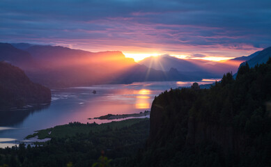 Sunrise on the Columbia Gorge River
