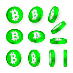BTH. Bitcoin Cash green coins set isolated on white background. Cryptocurrency concept. Vector illustration