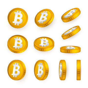BTC. Bitcoin orange coins set isolated on white background. Cryptocurrency concept. Vector illustration