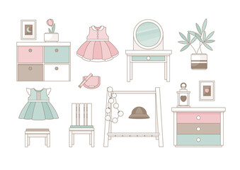 A large set of furniture and accessories for the children's room