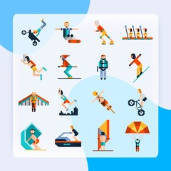 Extreme sports decorative icons set with pixel avatar people rowing skiing sailing isolated vector illustration