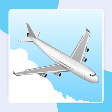 Airplane 3d isometric decorative icon on sky background vector 