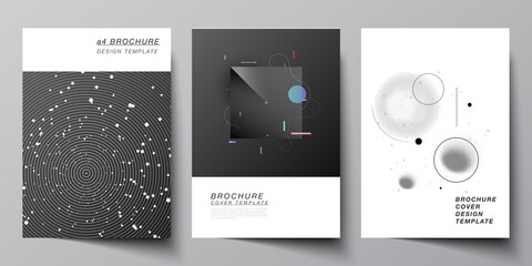 Fototapeta premium Vector layout of A4 format cover mockups design templates for brochure, flyer layout, booklet, cover design, book design, brochure cover. Tech science future background, space astronomy concept.