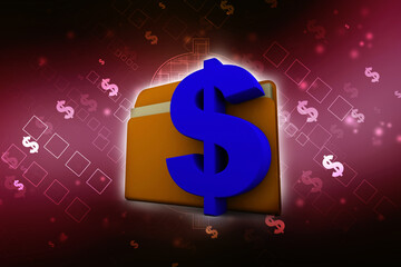 3d rendering Dollar symbol with folder