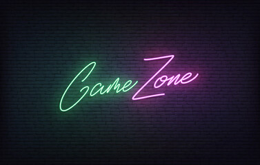 Game Zone neon sign. Glowing Gaming lettering concept