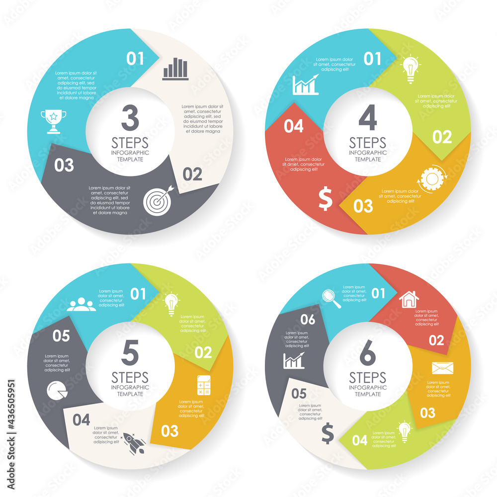 Wall mural set template for circle diagram, options, web design, graph and round infographic. business concept 