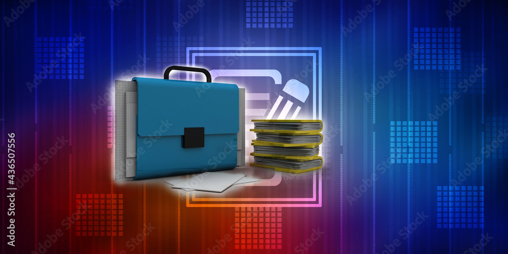 Poster 3d rendering folder with documents