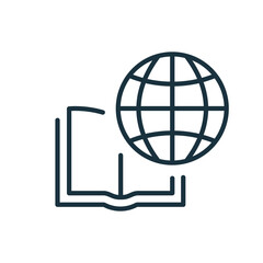 International Education Line Icon. Global Learning, Distance Education and Online Courses. Academy Online Learn and Library. Open Book with Globe Linear Icon. Editable stroke. Vector illustration