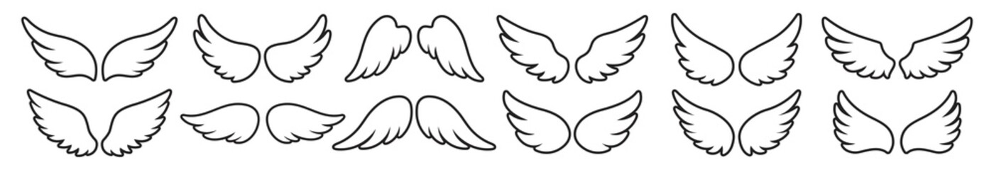 Wings icon set, Wings Collection in different shape, Wings badges, Vector illustration.
