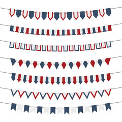Illustration patriotic background with bunting flags for Independence Day, colors of USA. 4th of July vector bunting banners set.