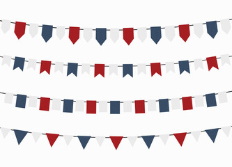 Illustration patriotic background with bunting flags for Independence Day, colors of USA. 4th of July vector bunting banners set.