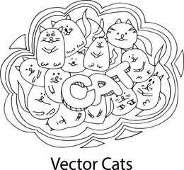 Vector Cute cats illustration.Hand painted vector. Doodles cats.