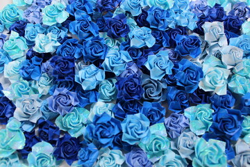 折り紙の青バラ一面背景 壁紙(Wall paper and Posters ,Back Ground of Beautiful many Blue Roses which was made by Origami, hand craft)Background