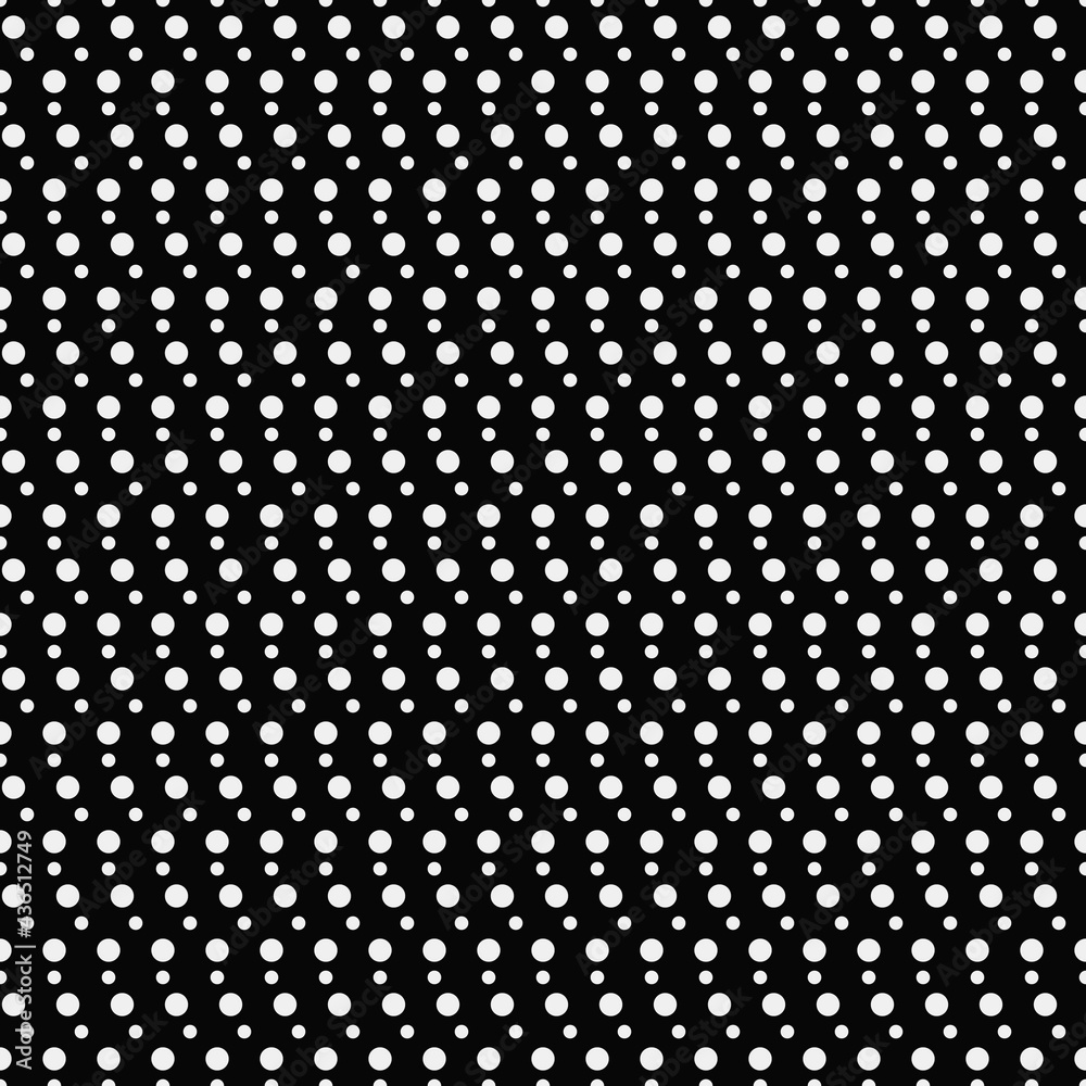 Aufkleber diagonal white dots. vector black background and large and small dots.