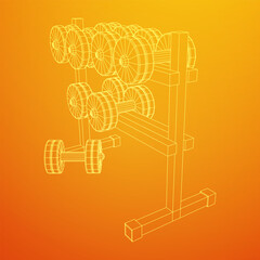 Dumbbells Gym equipment. Bodybuilding, powerlifting, fitness concept. Wireframe low poly mesh vector illustration