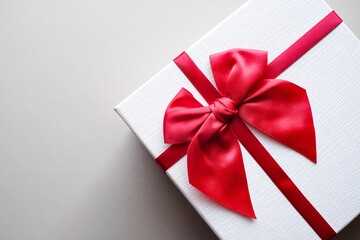 Valentine present. Gift box and red ribbon for romantic couple.Gift box and ribbon with tag for valentine present