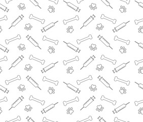Syringe and dog. seamless pattern background. design for pillow, print, fashion, clothing, fabric, gift wrap. Vector.