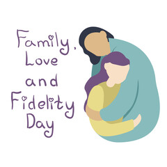 Two women hug each other. One parent family. Mother and Daughter for Family, Love and Fidelity Day. Vector illustration for banner, poster, web.