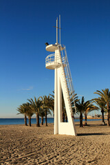 Lifeguard tower on the beach in Alicante