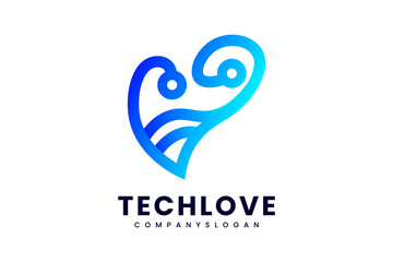 Colorful Heart tech logo concept Premium Vector of Saint Valentines Day with lines art and Business logo. Digital Atom Love Logotype concept icon.