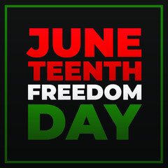 Juneteenth freedom day  modern creative banner, sign, design concept, social media post with red, green, yellow text on a black abstract background.