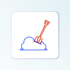 Line Shovel in the ground icon isolated on white background. Gardening tool. Tool for horticulture, agriculture, farming. Colorful outline concept. Vector