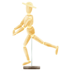 デッサン用モデル人形の手描き水彩風イラスト