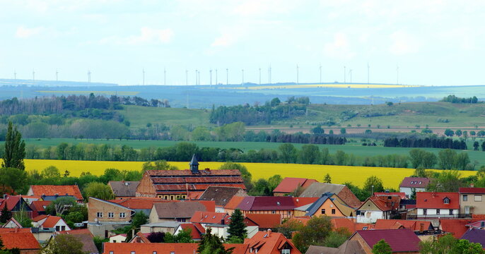 Harzvorland. Blick &uuml;ber Rieder. 